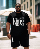 Men's Plus Size Black King Print Short Sleeve T-Shirt Shorts Suit